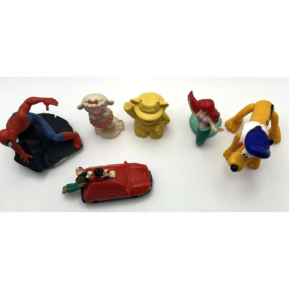 Mixed Lot of 6 Toys: Spiderman, Pluto, Little Mermaid, Burger King, Etc.
